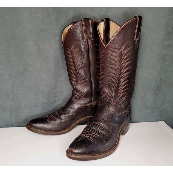 Vintage Justin 1195 Full Chocolate Glazed Pig Western Cowboy Boots US Men's 9 D - Picture 14 of 14